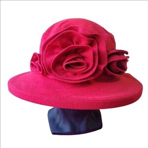 Vintage Pleasant Pheasant Red Floral Linen Blend Hat Sun Hat